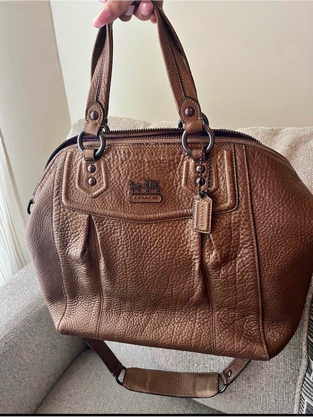 Coach Brown Pebbled Leather Dome Satchel